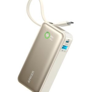 Anker Nano Power Bank 10000 mAh with Built-in USB C Cable, 30W fast charging, White