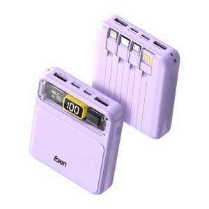 Foxin All-in-One 22.5W QC+PD Power Bank with Built-in Charging Cables 10000 mAh, BIS Certified, Purple